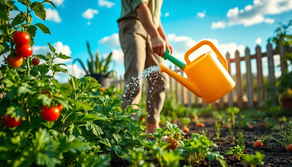 watering vegetable garden