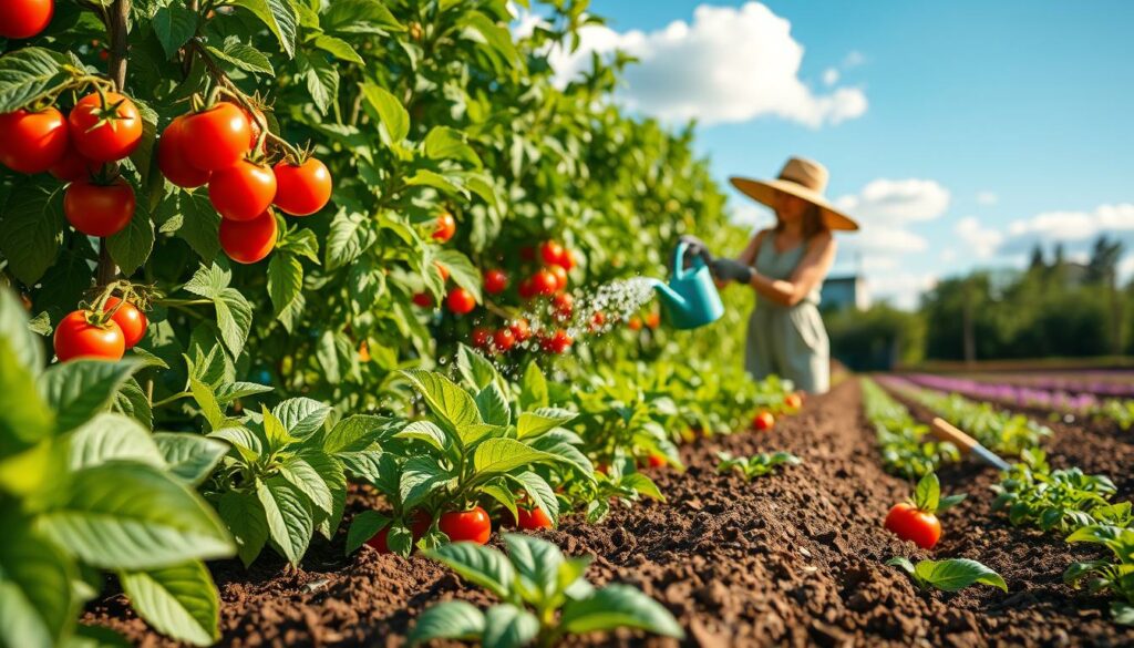 watering vegetable garden