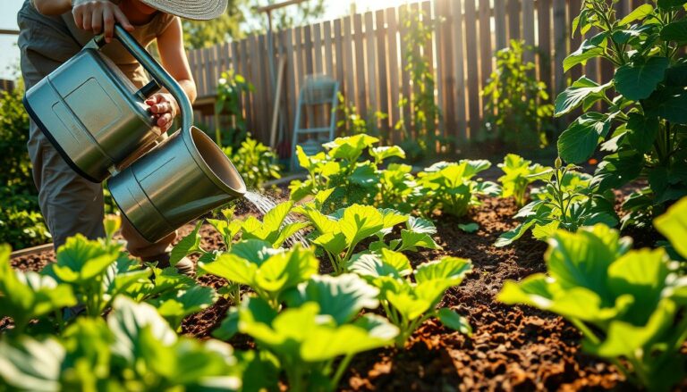 watering vegetable garden